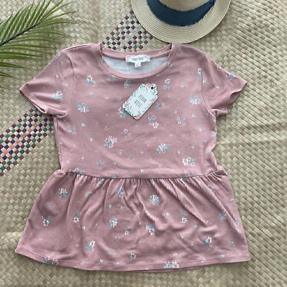 Pink Rose Floral Peplum Top NWT - Picture 3 of 4